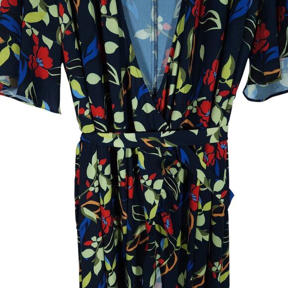 Eloquii Womens Maxi Dress 18 Floral Wrap Boho Ruffle V Neck Tie Waist Flowy Chic - Picture 5 of 14